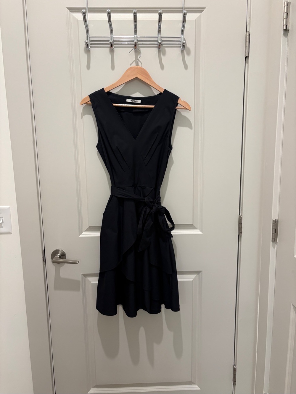 Black V-Neck Dress with Waist Tie